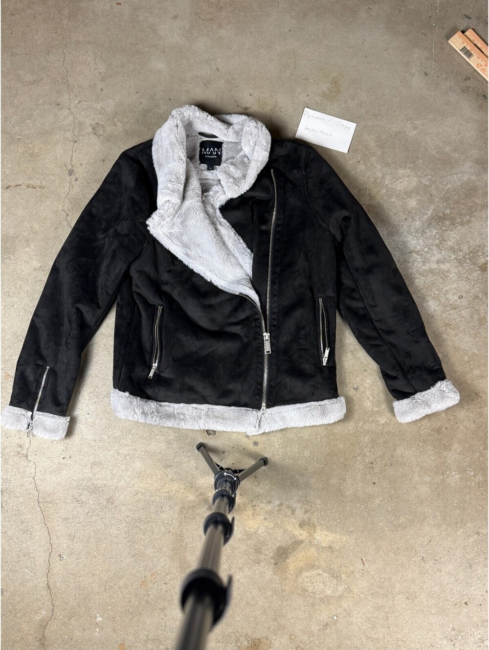 boohooMAN Men’s Black Faux Suede Sherpa Lined Aviator Biker Jacket